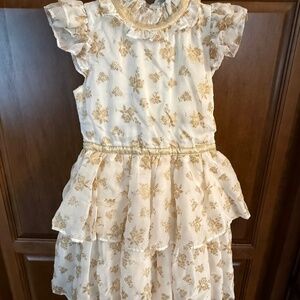 Janie & Jack Girls Gold & Ivory Ruffle Dress